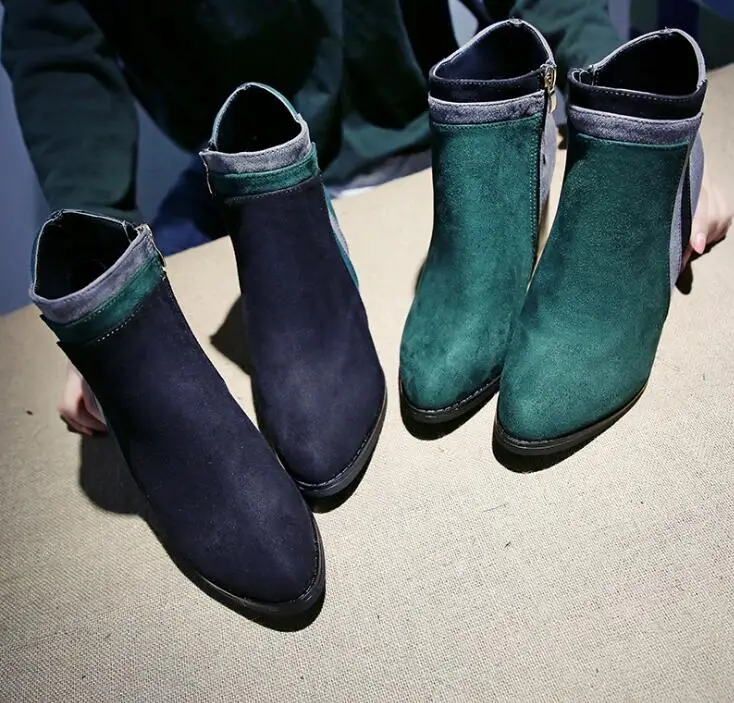 2020 Kvinders sko med spidse tå høje hæle i ægte læder sko til kvinder Fashionable Chelsea sko Side ruskind grøn ruskind pumper