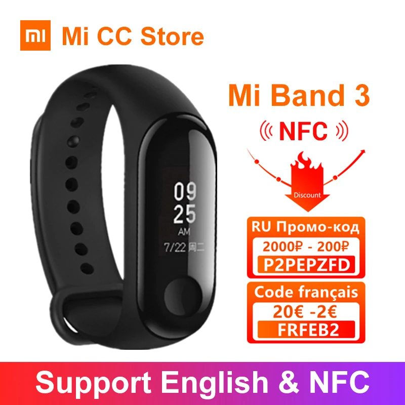 Xiaomi Mi Band 3 NFC SmartBand 0.78 tommer OLED-Skærm 50meters vand Fitness Tracker Besked puls Smartband Miband 3