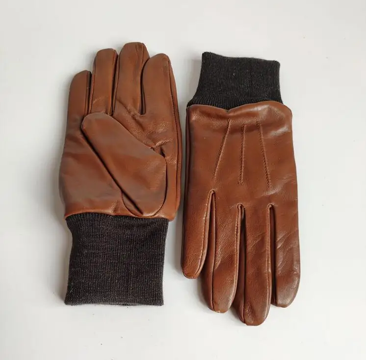 Mænds efterår og vinter blive varm uld patchwork naturlige læder handske mandlige vinter motorcykel kørsel handske R1974