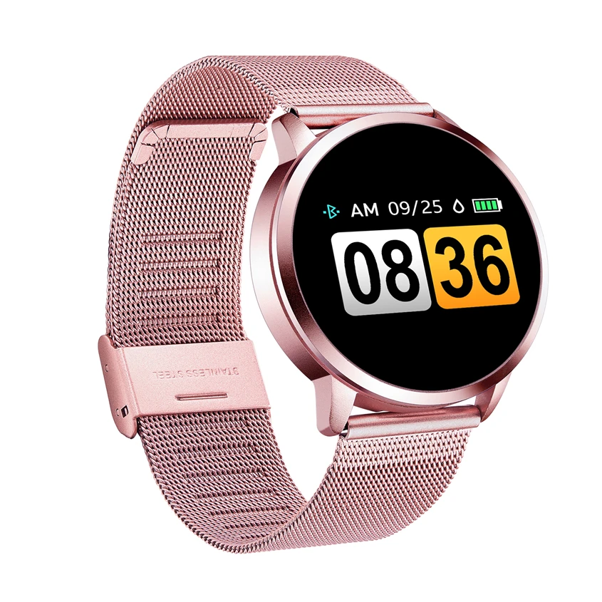 Smart Ur Oled Smartwatch Feminin Mode Fitness Tracker Pink Q8 Plus Armbånd Elektroniske Liv Vandtæt Alle Kompatible 240