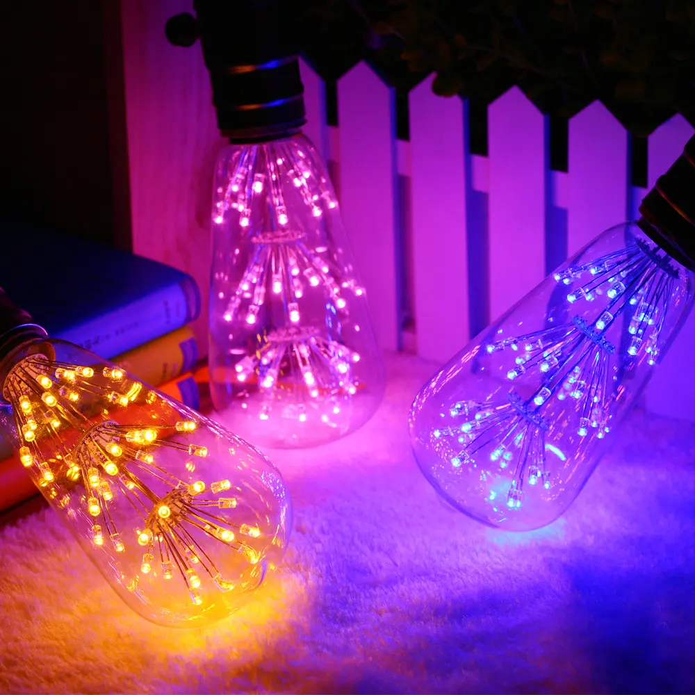 E27 3D-Pære 220V LED Farverige Lys Jul Dekoration 7 Farver Ferie Lampe juletræ Stjerneklar Drømmende Glødelamper Pære