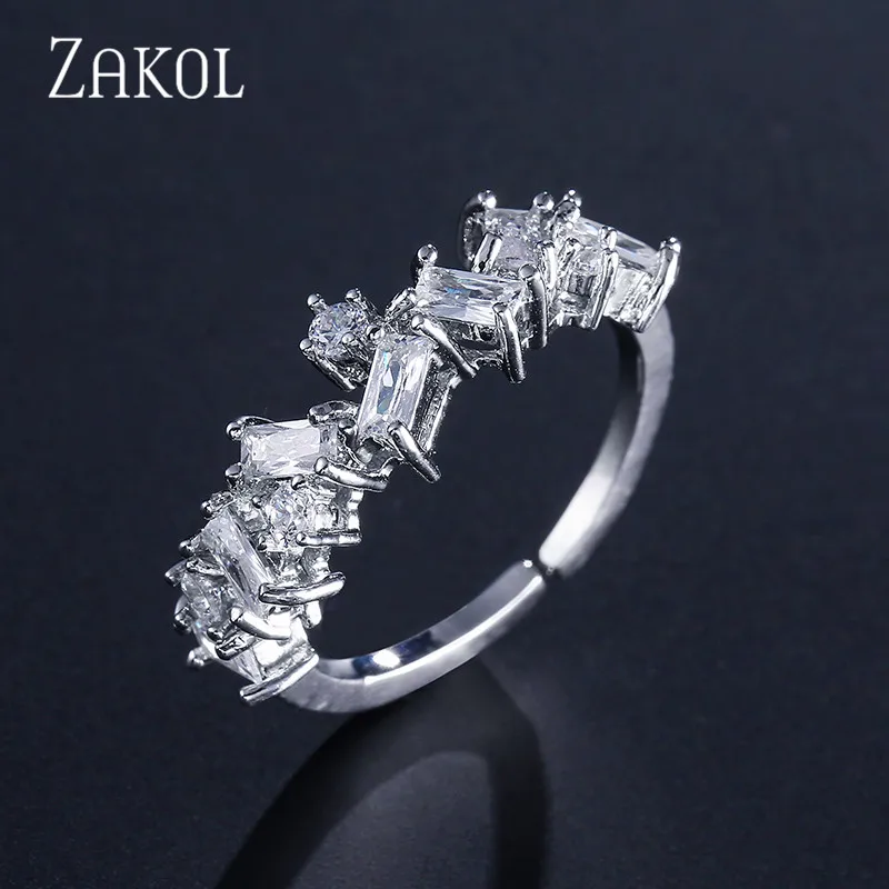ZAKOL Europæisk Stil Justerbare Ringe, Charms Kvinder Smykker Unikke Rektangel Cubic Zircon Finger Ringe Til Bryllupper FSRP242