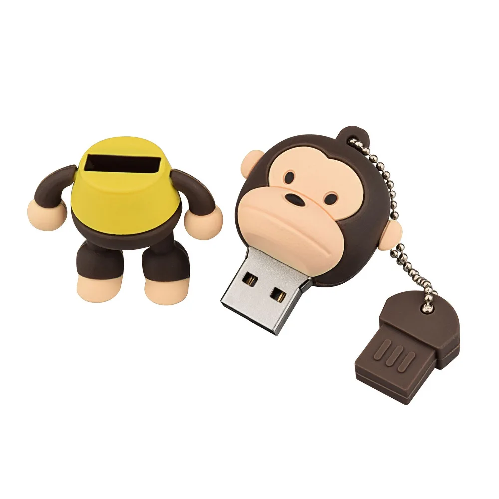 J-boksning Brun 64GB USB-Flash-Drev Funny Monkey Design Stick Memory Stick Kvinder 16G 32GB Tommelfinger Drev til Computer, Mac, Tablet