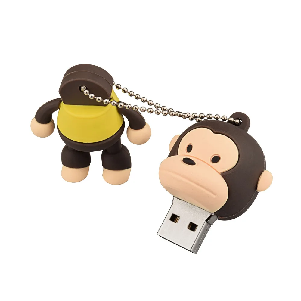J-boksning Brun 64GB USB-Flash-Drev Funny Monkey Design Stick Memory Stick Kvinder 16G 32GB Tommelfinger Drev til Computer, Mac, Tablet