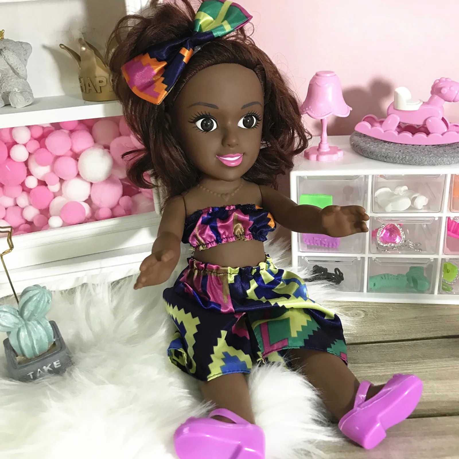 Afrikanske Dukke Løsøre Fælles Toy Julens Bedste Gave Til Baby Piger Sort Toy Mini Søde Eksplosive Frisure Dukke Børn Piger