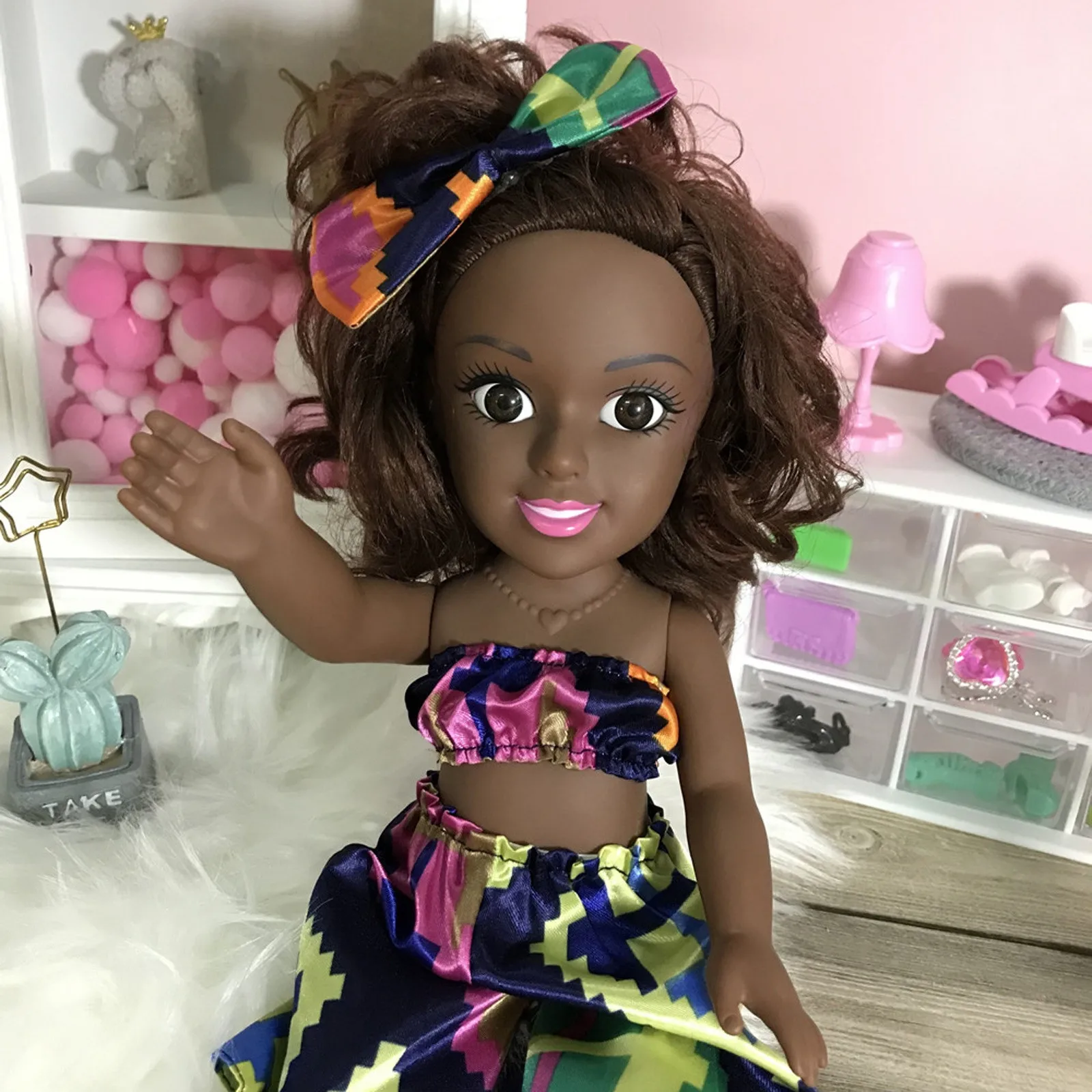 Afrikanske Dukke Løsøre Fælles Toy Julens Bedste Gave Til Baby Piger Sort Toy Mini Søde Eksplosive Frisure Dukke Børn Piger