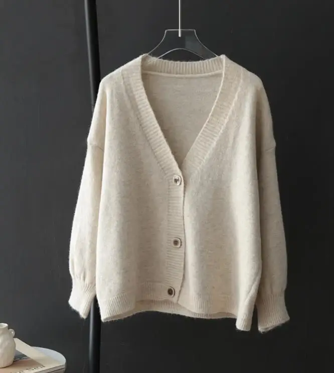 Kvinder Cardigan Sweater 2020 Efterår og Vinter V hals Solid Løs Strik Enkelt Breasted Casual Strik Cardigan Outwear