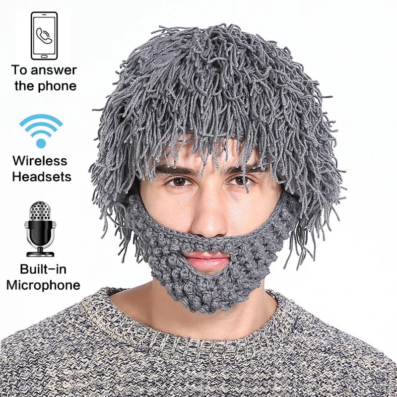 Unik, Elegant Design Bluetooth-Hovedtelefoner Hat, Paryk, Skæg Knit Beanie Vinter Varm Jul Nytår Gave Musik Hat