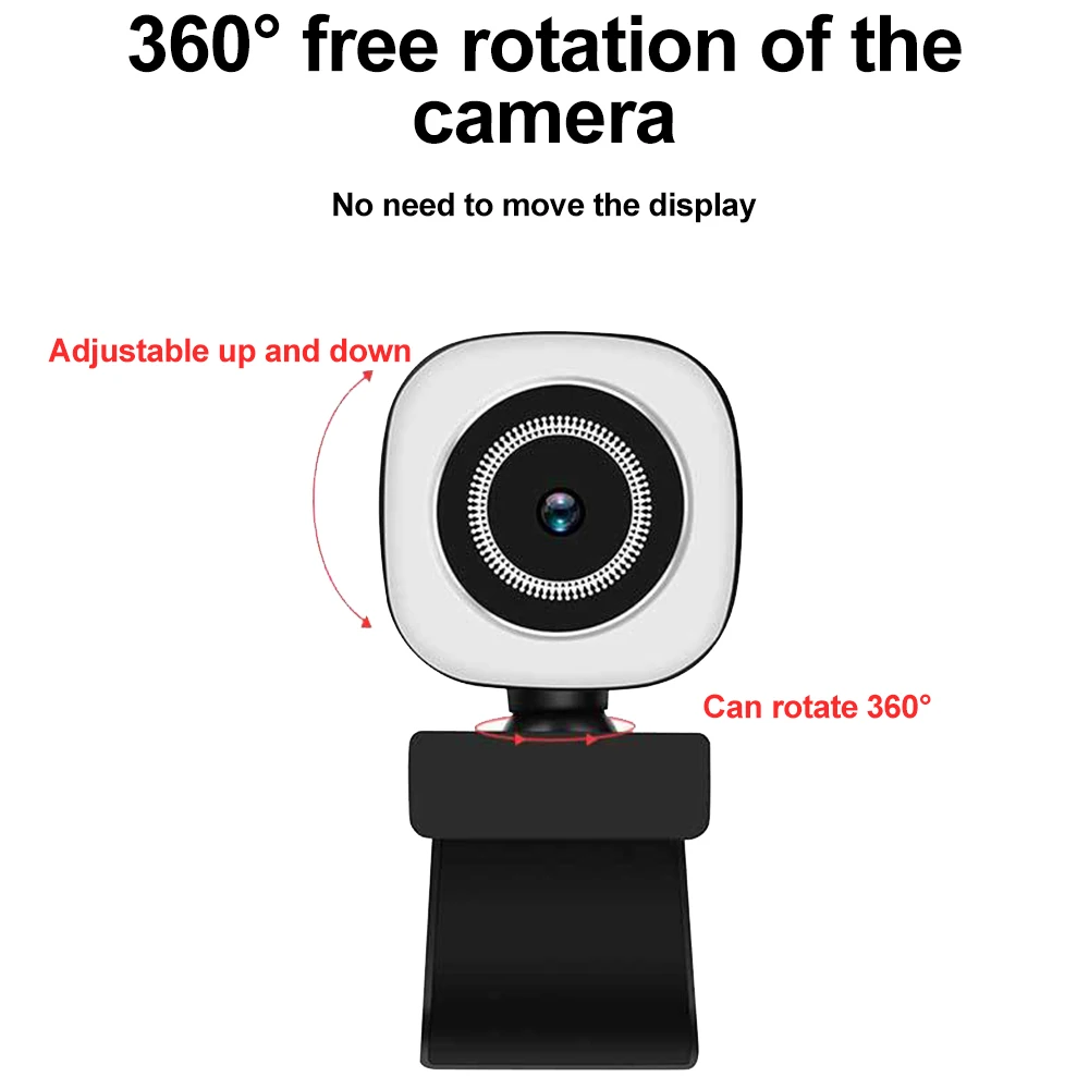 Webcam 2K Full HD 1080P Web-Kamera Mini Webcam Til PC-Computer, Laptop, Video 2K USB-Autofokus LED Selfie Ring Lys med Stativ