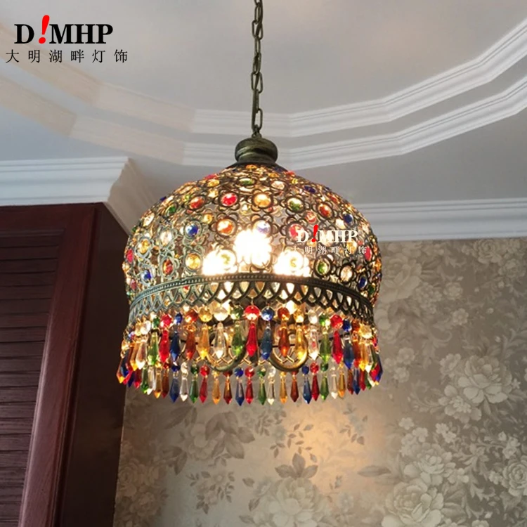 Farverige Pendel Lampe med Håndlavet Glas Lampeskærm Sydøst Antik tyrkisk Hængende Lampe E14 Pære til Bar Asile Stue