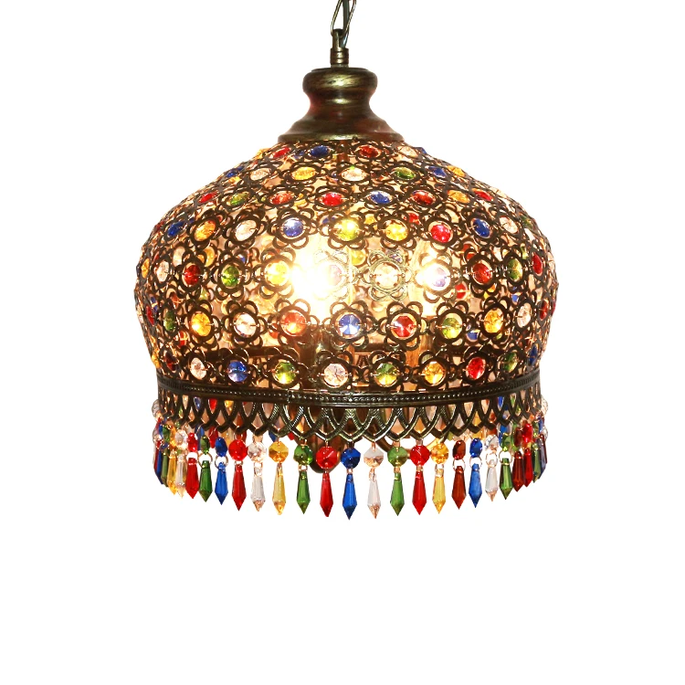 Farverige Pendel Lampe med Håndlavet Glas Lampeskærm Sydøst Antik tyrkisk Hængende Lampe E14 Pære til Bar Asile Stue