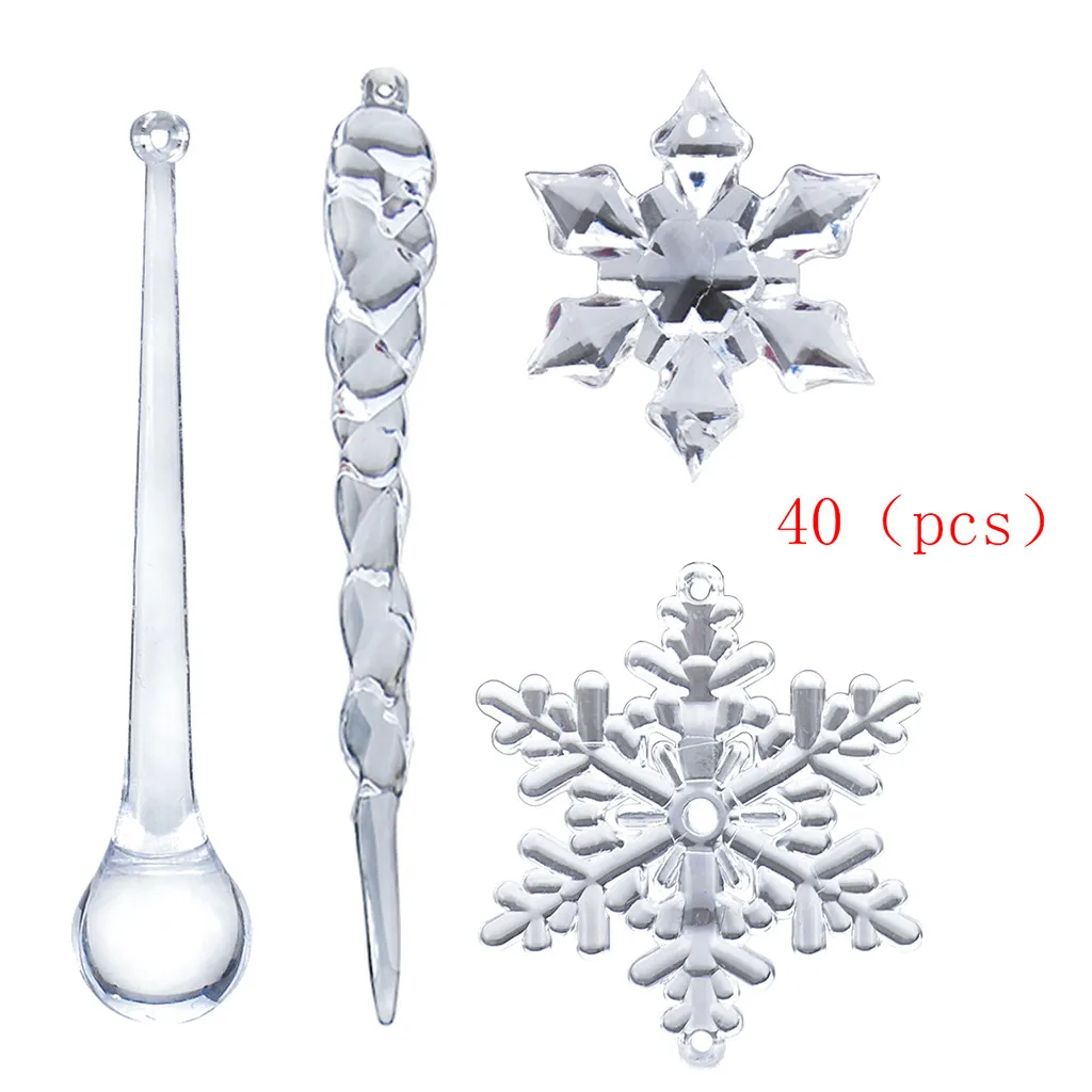 40PC Snefnug Icicle Ornament Crystal juletræ Gennemsigtig Dekoration Xmas Festival Party DIY Smykker Hængende Pendel