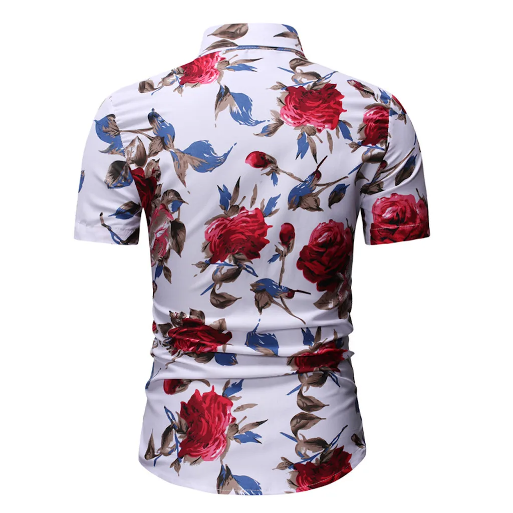 Camisa Ocasional Dos Homens de Manga Curta Camisas Florais Casual Masculino Camisa Flor Imprimir camisas blomster masculina 10.4