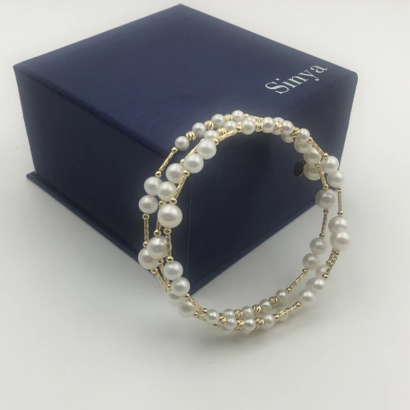 Sinya Naturlige perler 18k AU750 guld tube perler, Multi-lag Armbånd armbånd til kvinder girl Mødre elsker 2019 Nye ankomst Hot salg