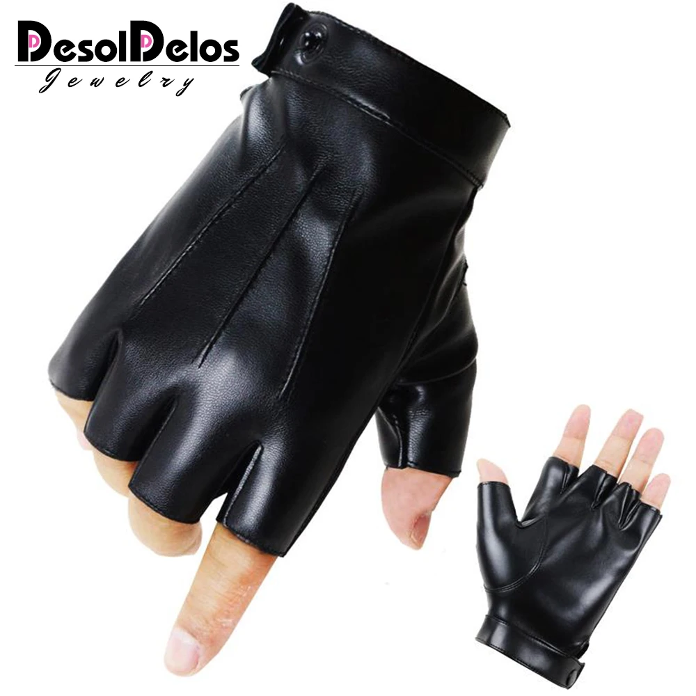 DesolDelos den Seneste Høj-Kvalitet Semi-Finger PU Læder Handsker til Mænd Tynd Sektion Kørsel Fingerløse Dancing Handsker R017