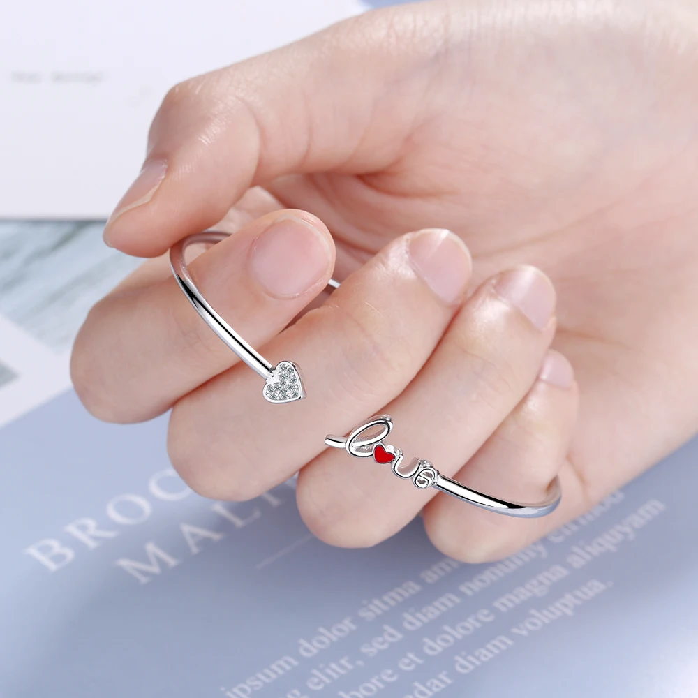 Rød Hjerte Cz Zircon Minimalistisk Justerbar Manchet Armbånd Armbånd Til Kvinder, Lækker Mode Smykker Gaver Til Piger