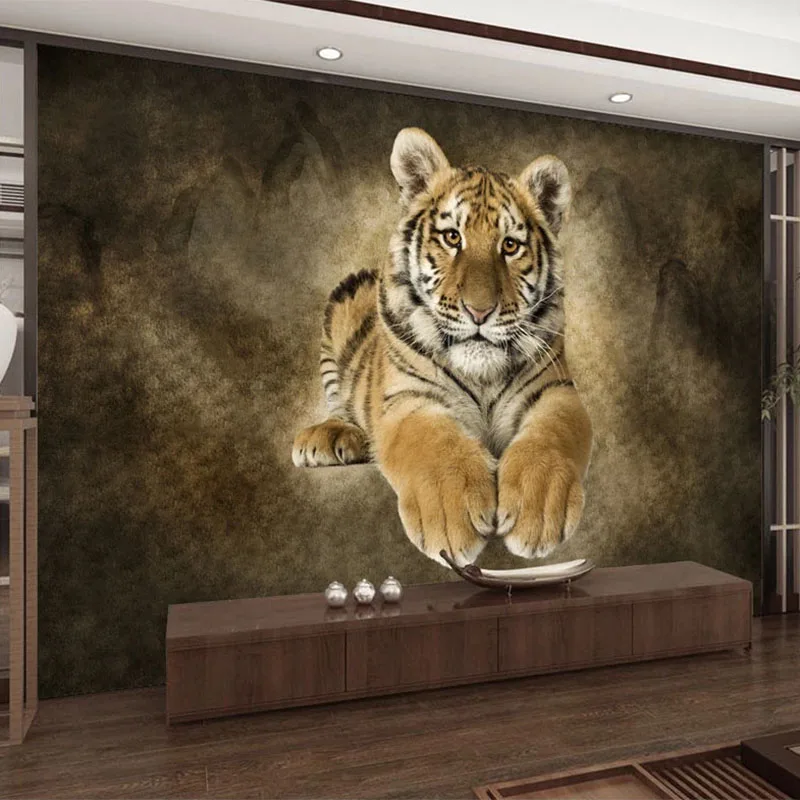 Brugerdefinerede Foto Tapet 3D Retro Tiger Dyr Vægmalerier, Opholdsstue, TV, Soveværelse Classic Home Decor vægmaleri Papel De Parede 3 D