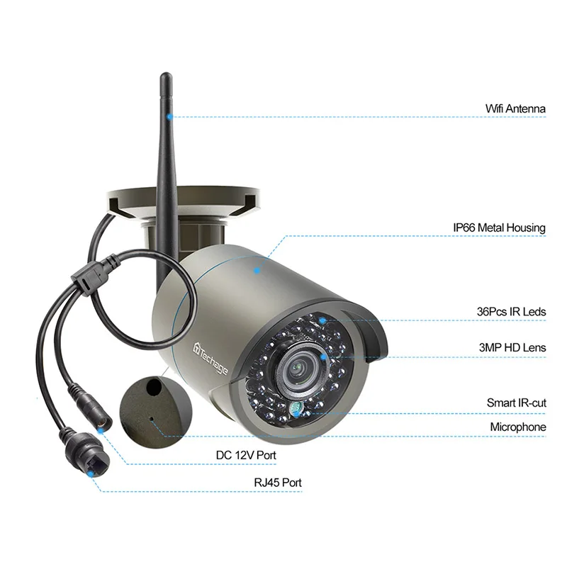 Techage 8CH H. 265 3MP Trådløse Kamera System Audio Record Wifi IP-Kamera Udendørs Vandtæt CCTV Vedio Sikkerhed Overvågning Sæt
