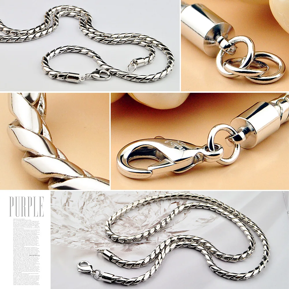EuropeHot salg 925 sterling sølv mand halskæde mænd mode massivt sølv smykker slange kæde 4MM 22 inches