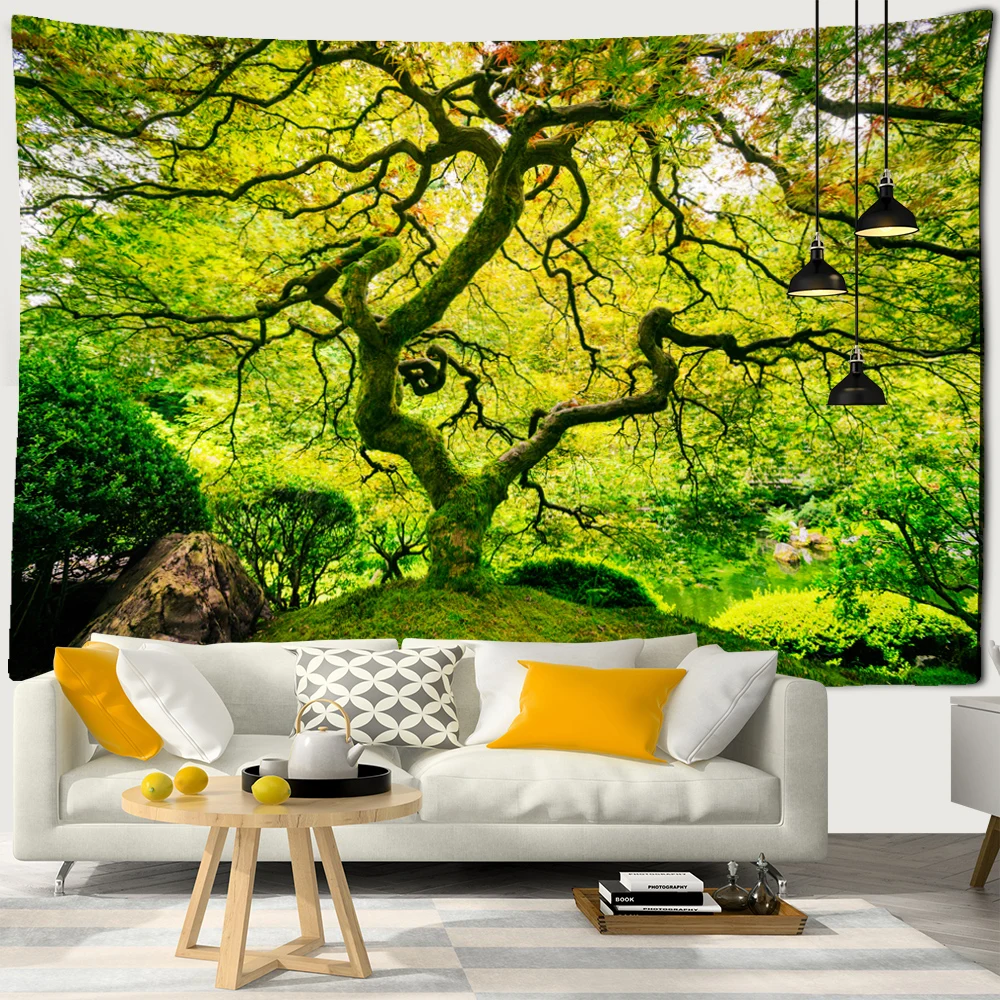 Forest Tree Plant Landscape Tapestry Wall Hanging Aesthetic Trippy Hippie Tapestries Beach Towel Shawl Throw Sheet Room Decor