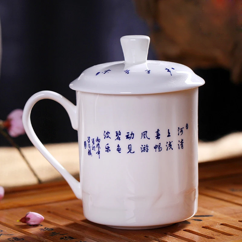 Stor Kapacitet 500ml Jingdezhen Bule og Hvid Keramisk Porcelæn glas vand Krus med Låg i Vand Og Te Kop Drinkware