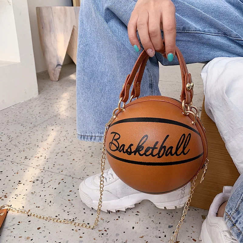 Nyt Design Basketball Form Kvinder Håndtaske Mini Cirkulære Crossbody Tasker Til Kvinder 2020 Brev Kvindelige Skulder Messager Taske