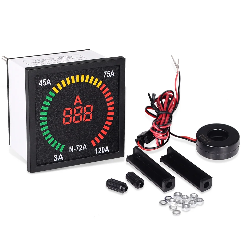 120A 72mm Panel, LED-Visning Digitalt Amperemeter 68mm Hul Størrelse amperemeteret Nuværende Indikator Tester med strømtransformer