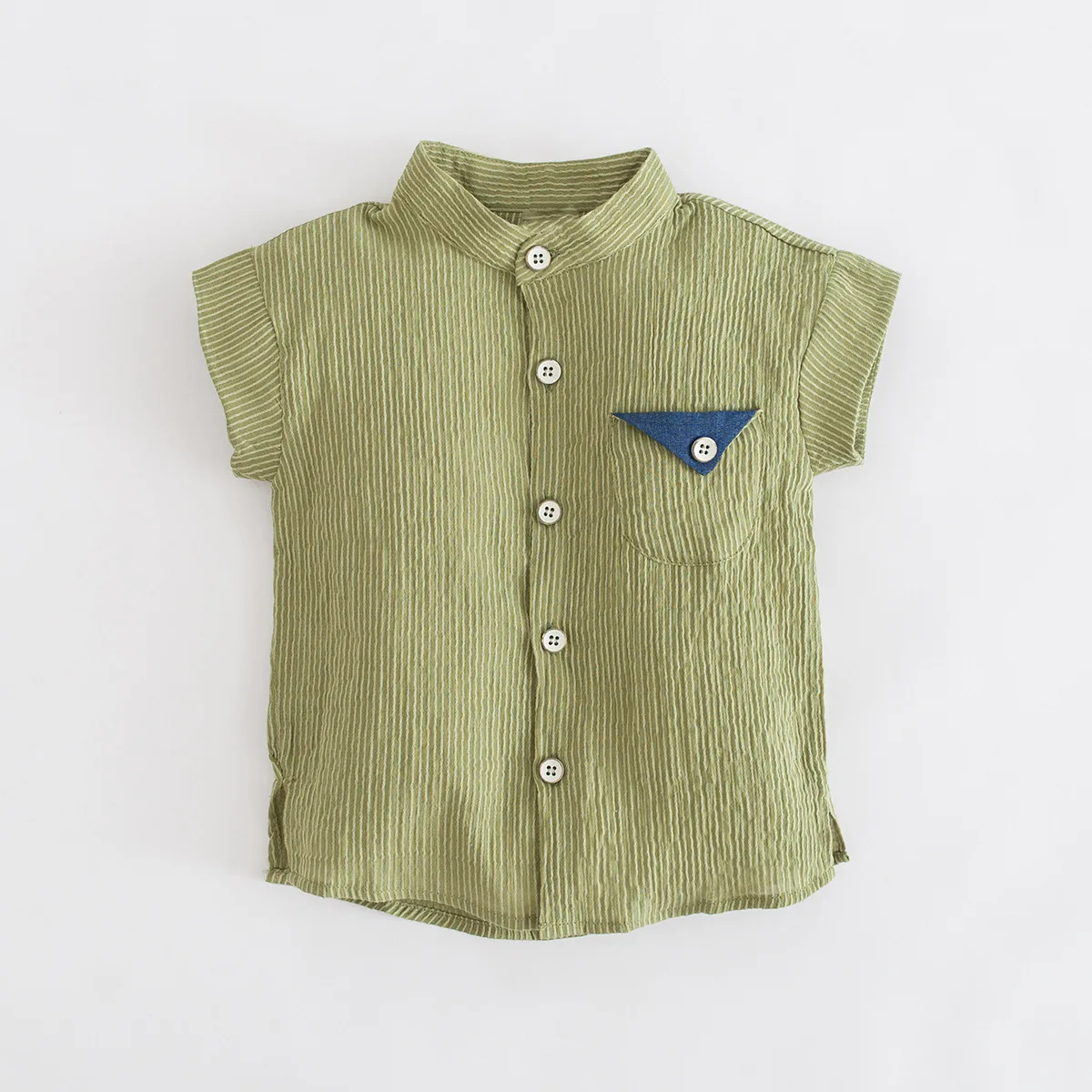 Sommeren Toddler Drenge Shirts Blå Grøn Stribet Linned Skjorte-Knap Bluse Til Baby Dreng Fashion Lomme Kids Tøj Barn Tøj
