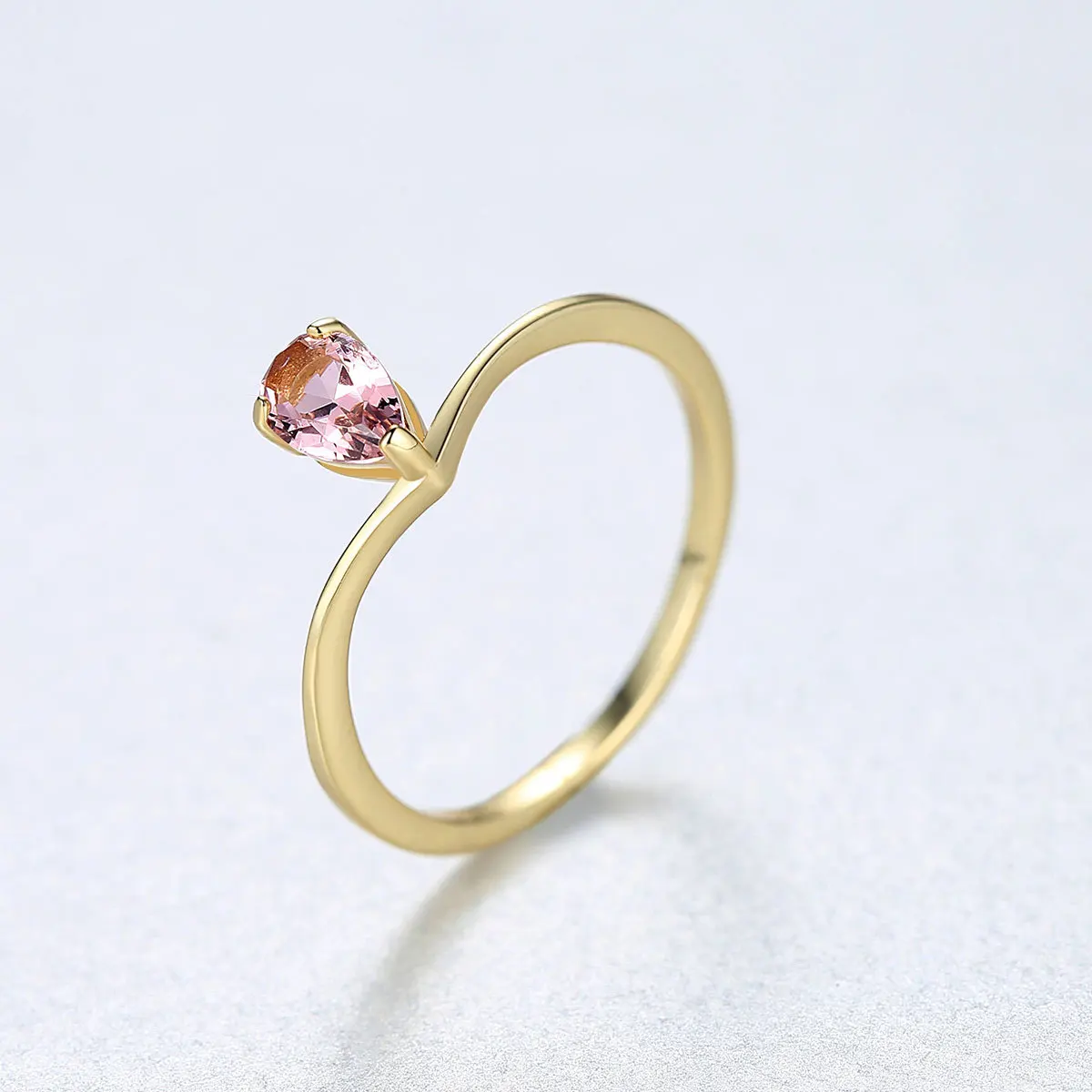 Wong Regn 925 Sterling Sølv Pære Ruby Pink Safir Ædelsten Bryllup Engagement Gult Guld Ring Fine Smykker Engros