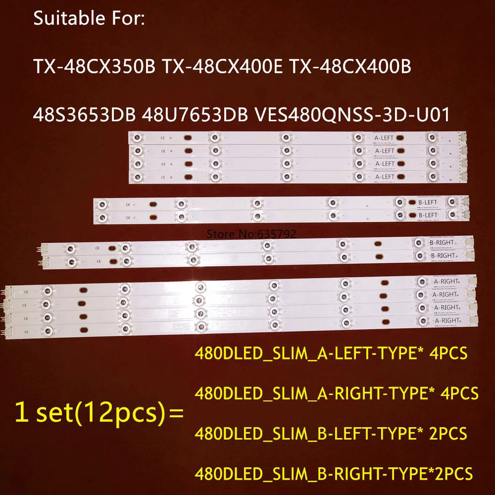 1 sæt=12pcs LED-Baggrundsbelysning Bar 480DLED_SLIM for TX-48CX350B TX-48CX400E TX-48CX400B 48S3653DB 48U7653DB VES480QNSS-3D-U01