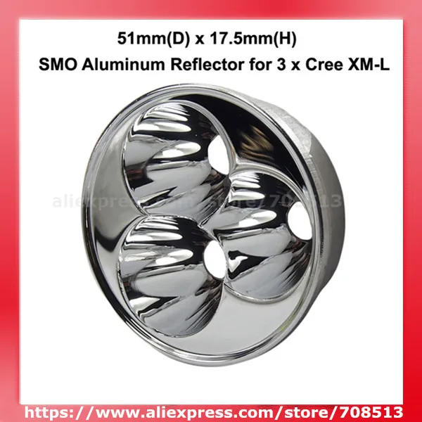 51 mm(D) x 17.5 mm(H) SMO Aluminium Reflektor for 3 x Cree XML