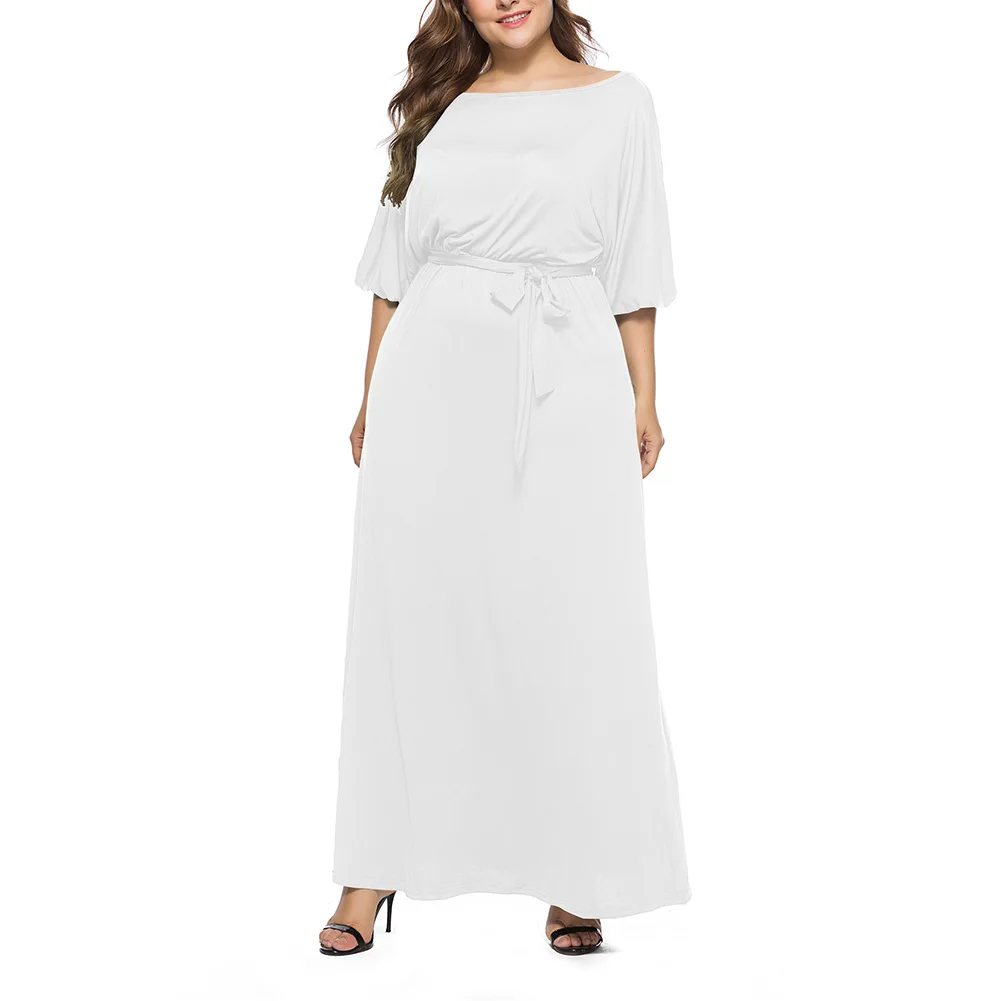 Kvinder, den Ene Skulder Plus Size Wrap Maxi Lang Kjole med Bælte til Sommer -MX8