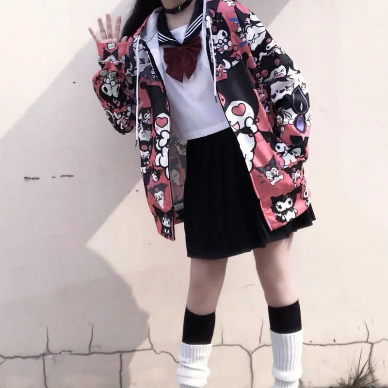 Efteråret Tynd Hættetrøjer Søde Kpop Kvinder Mænd Harajuku Sweatshirts Japan Hip Hop Hoodie Lomme Casual Pullovere Toppe Kawaii Hættetrøjer