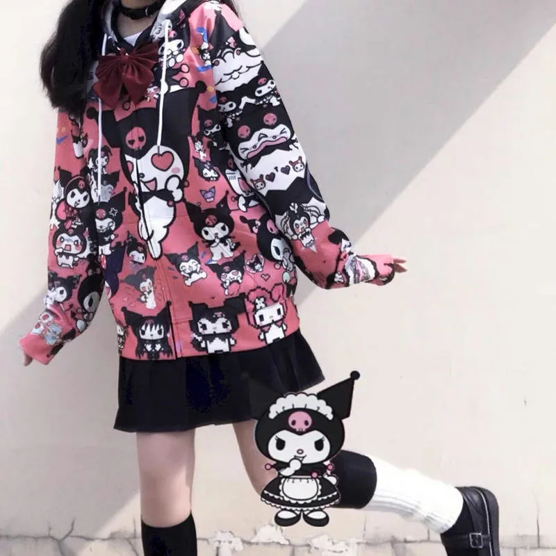 Efteråret Tynd Hættetrøjer Søde Kpop Kvinder Mænd Harajuku Sweatshirts Japan Hip Hop Hoodie Lomme Casual Pullovere Toppe Kawaii Hættetrøjer