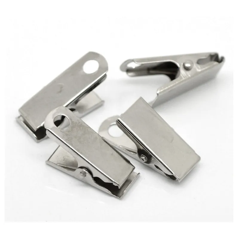 50stk Sølv Tone Strap Klip Badge Indehaveren kontorartikler DIY Håndværk Resultater 30x15mm