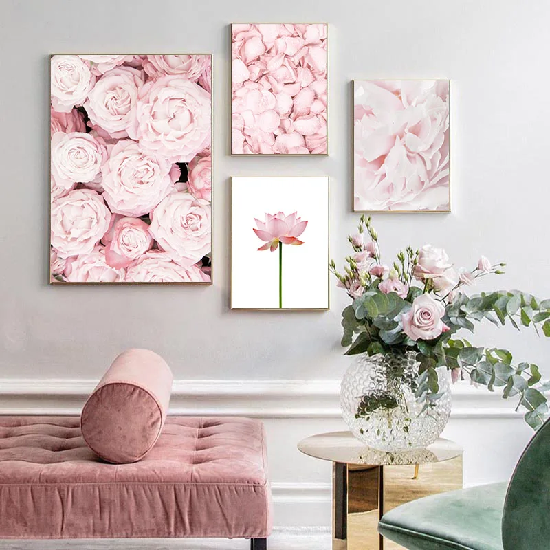 Pink Ananas Rose, Lotus Blomst Væg Plakat Nordiske Botaniske Blomstret Print Skandinaviske Lærred Maleri Moderne Kunst Billede