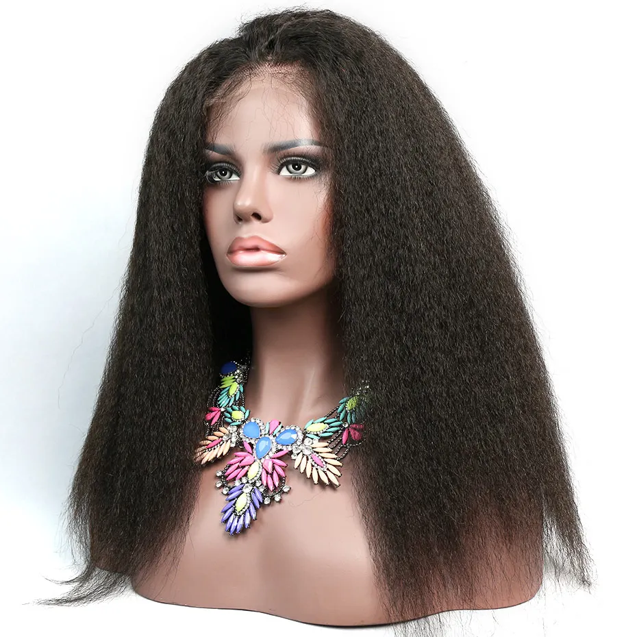 Liweike Kinky Lige 13*4 Blonder Foran Remy Human Hair Wig Glueless Brasilianske Pre Plukkede 150% Tæthed Naturlig 1B Sort Farve