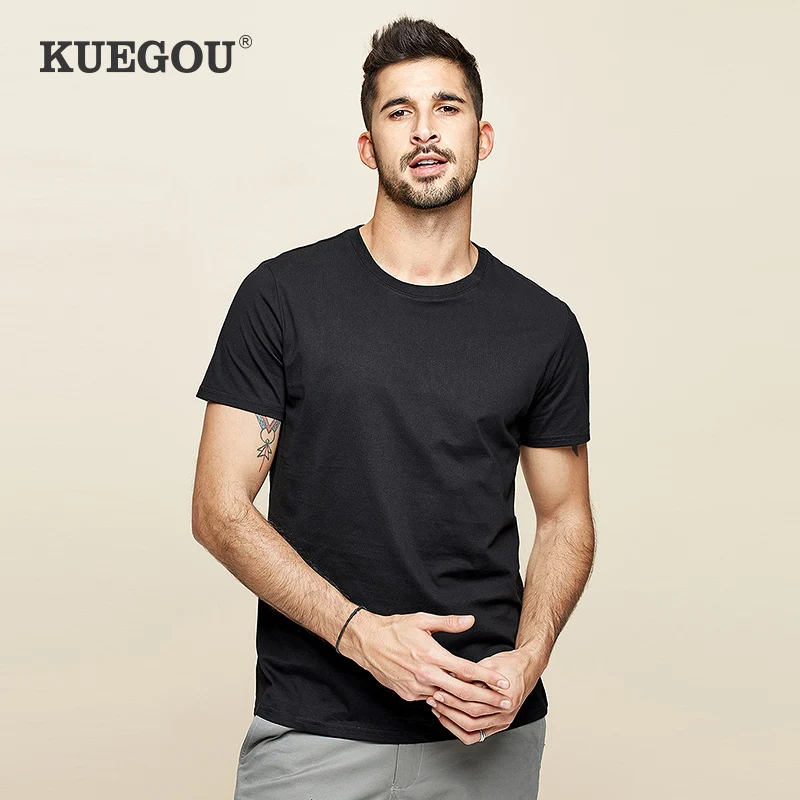 KUEGOU 2020 Sommeren Bomuld Almindelig Hvid T-Shirt Mænd Tshirt Mærke T-shirt Short Sleeve Tee Shirt moderigtigt Tøj til Plus Size 396