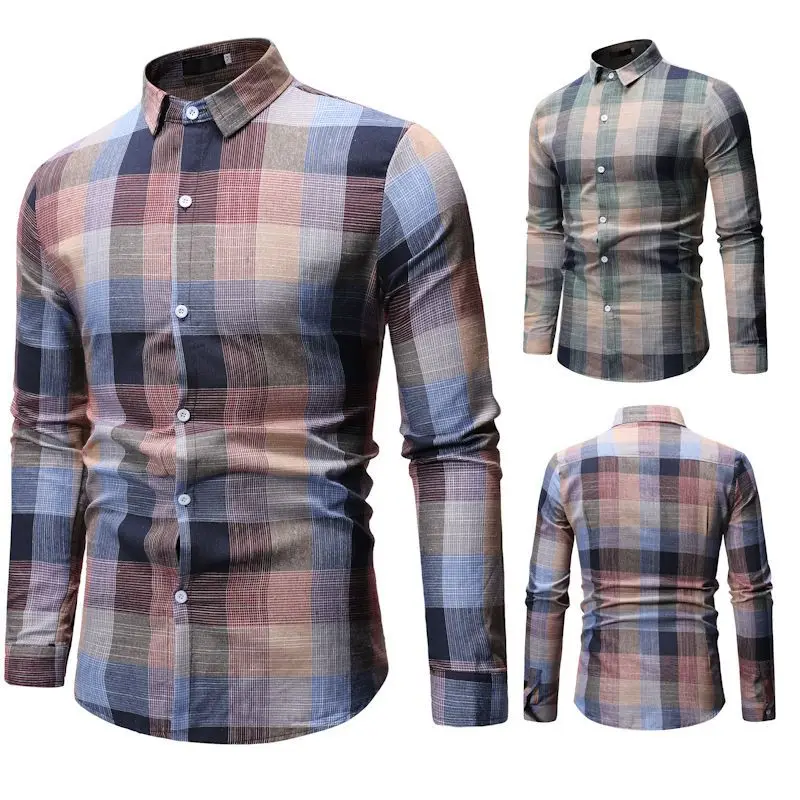 Nye Udenlandske Handel Mænds Casual Plaid Revers Mænd langærmet Shirt til Mænd Slanke Britisk Stil Plus Størrelsen Shirt