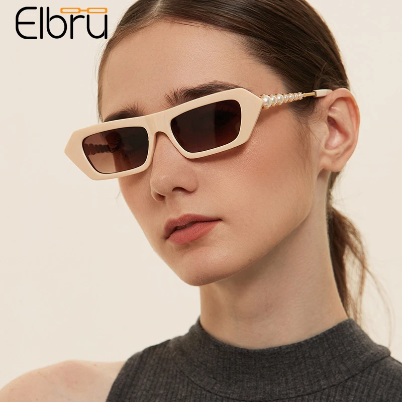 Elbru Halv-metal Perle Solbriller Kvinder Fine Vintage solbriller Små Firkantede Ramme Personlighed Alsidig Parasoller Unisex
