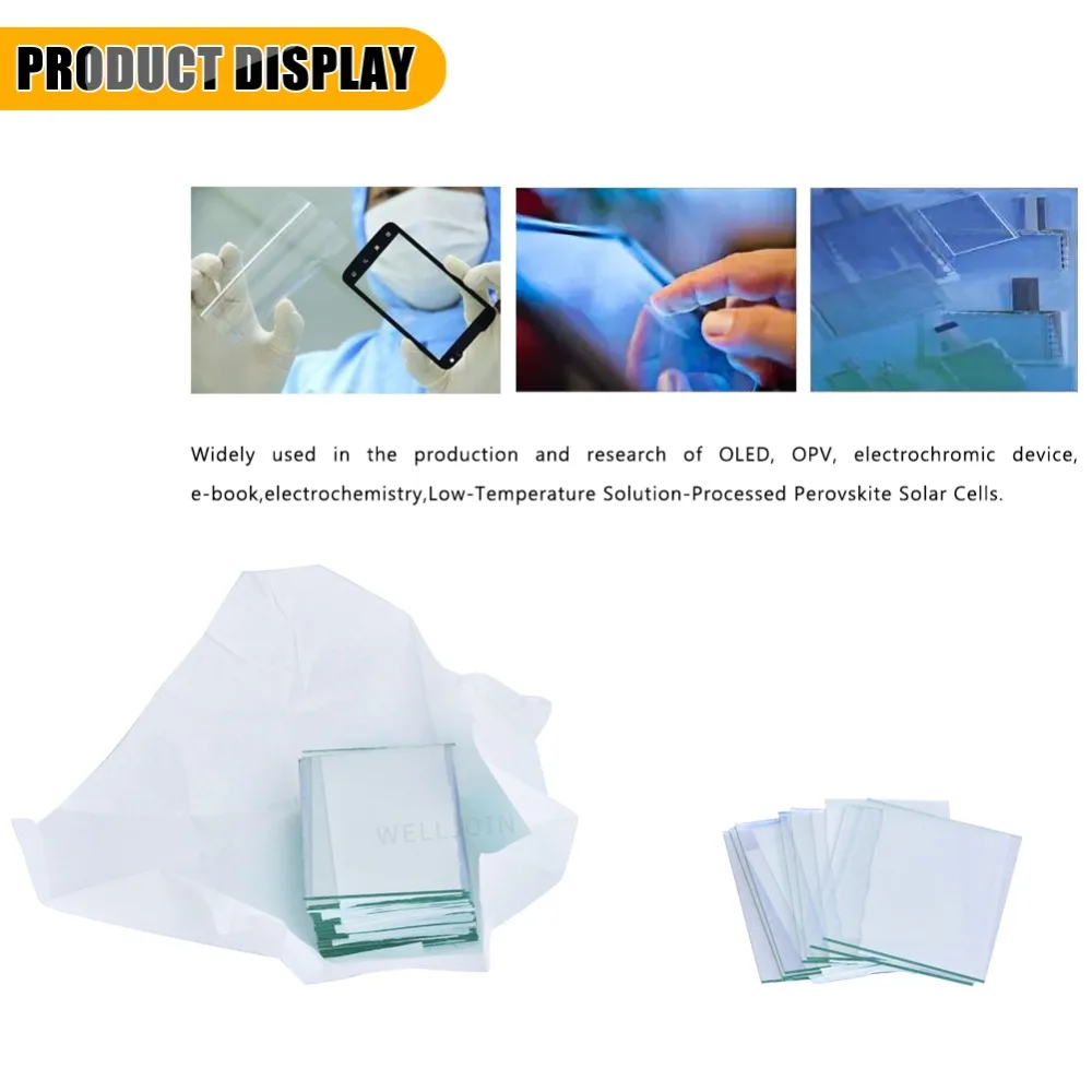 25x25x1.1mm 10-15 ohm/sq 100pcs Lab Transparent, Ledende Glas Fluor Dopede Tin-Oxid (FTO) Belagt Glas