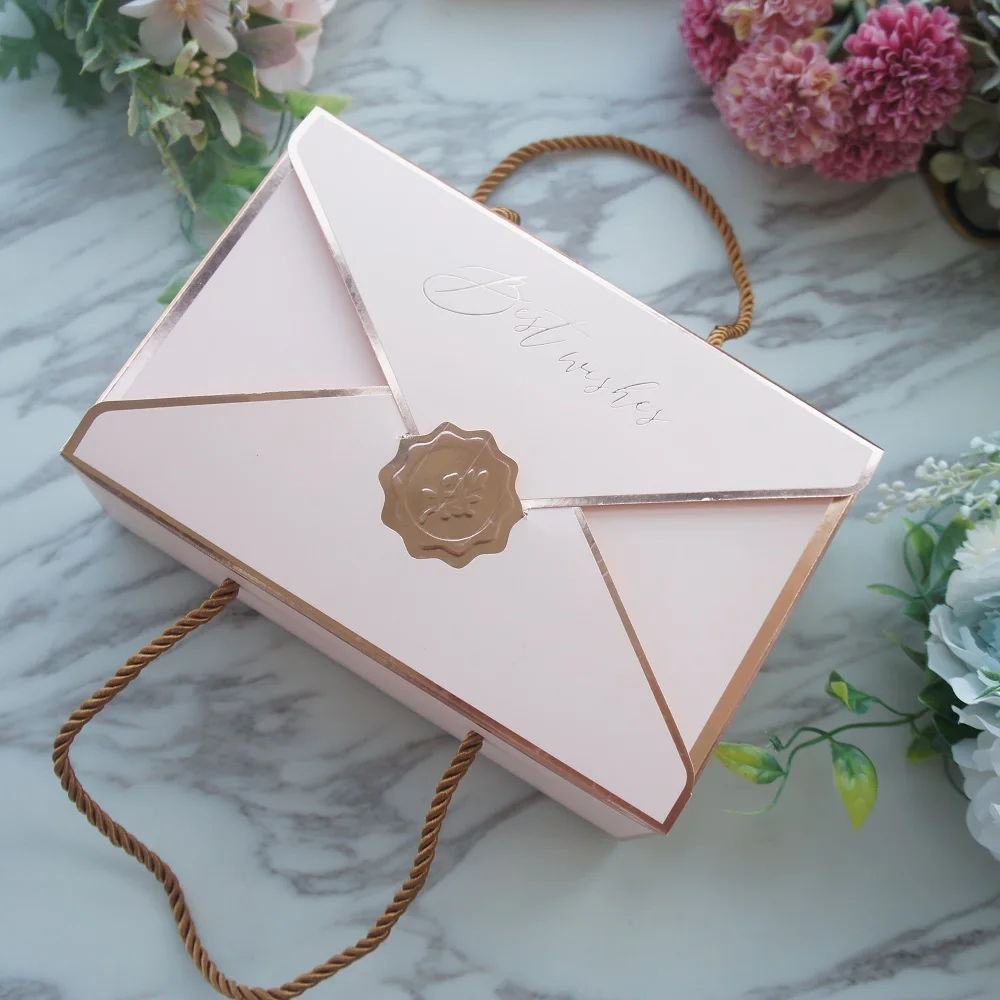 10stk Indhylle Rose Guld Pink Bedste Ønsker med Reb Håndtag Papir Box Cookie Macaron Slik Bryllup Fødselsdag Gaver Emballage