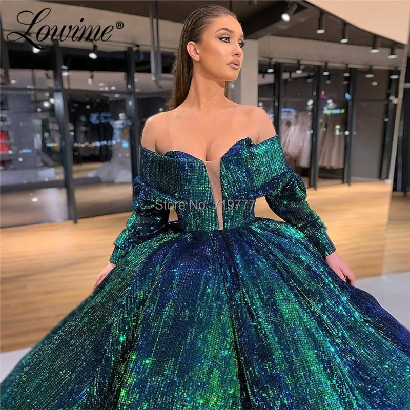 Luksus Arabisk Kjole Til Aften I 2019 Grønne Paillet Bolden Kjole Prom Kjoler Tyrkisk Robe De Soiree Kendte Party Dress Abendkleider