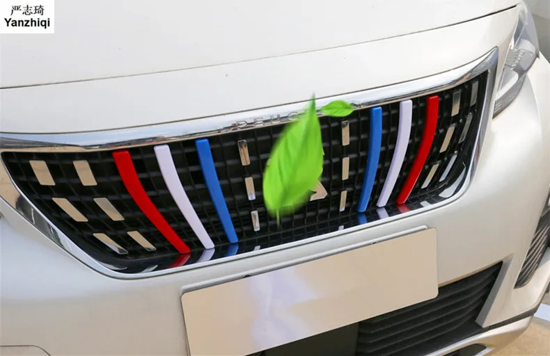 ABS 3pcs/masse Røde og hvide tre blå farve bar grille dekoration strip Bil Styling Tilbehør Til Peugeot 3008 GT 2017 2018