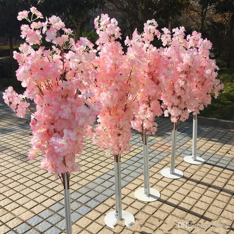 Farverige Kunstige Cherry Blossom Træ Romerske Kolonne Vej Fører Bryllup Mall Åbnet Rekvisitter Strygejern Art Blomst Døre 36yl gg