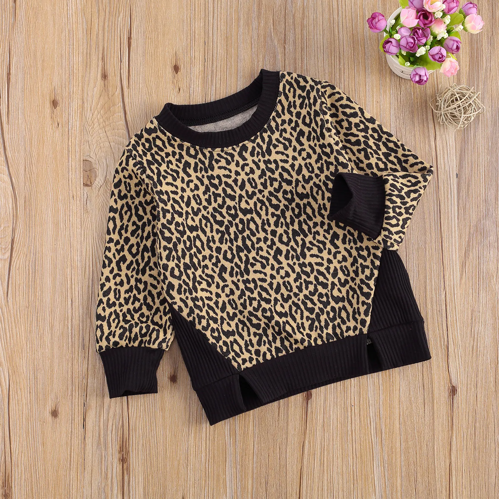 1-6Y Spædbarn Børn Piger Leopard Sweatshirt Toppe Afslappet Stil langærmet Pullover Patchwork Efteråret Toppe