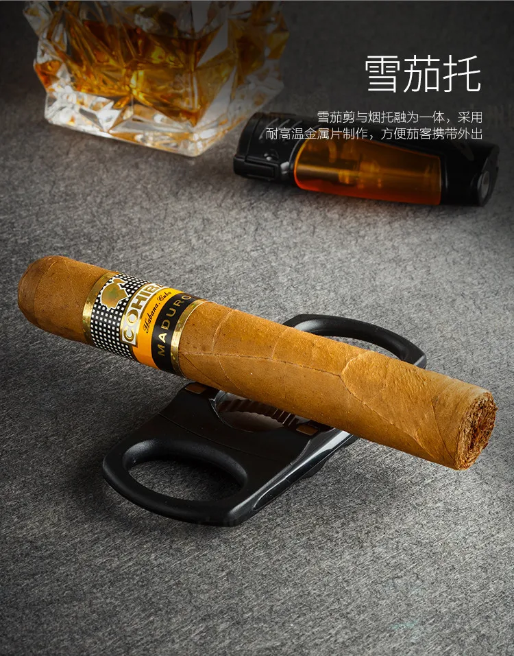 Nye 1stk kreative 2 i 1 Cigar Cutter med Cigar Indehaveren Rack bærbare rustfrit stål cigar saks tilbehør Mænds Gadget