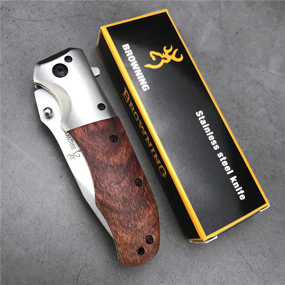 Høj Kvalitet Bærbare Browning DA51 Folde Kniv 3Cr13 Blade Palisander Håndtere Taktiske Kniv Camping Overlevelse Kniv Gaver Box