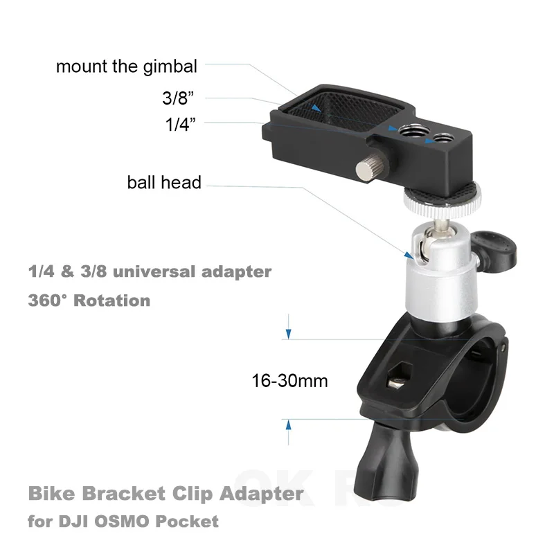 Stativ Mount Klip Adapter til Cykel, Motorcykel Håndtaget Klemme med 1/4 Bold på Hovedet for DJI OSMO Lomme Håndholdte Gimbal Mount-Adapter