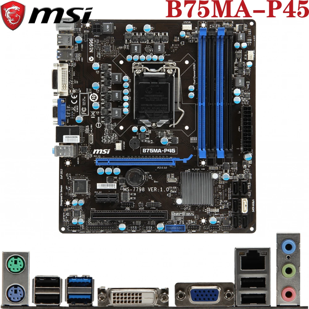 MSI B75MA-P45 Til LGA1155 Intel Core d.2/3 i3/i5/i7/Xeon/Pentium/Celeron DVI-32G LGA-1155 B75 Micro-ATX Desktop PC Bundkort